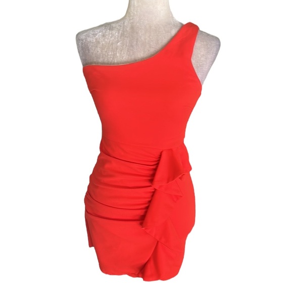 Hello Molly “Backstage Passes” One Shoulder Bodycon Mini Dress in Bright Red - S - Picture 5 of 15